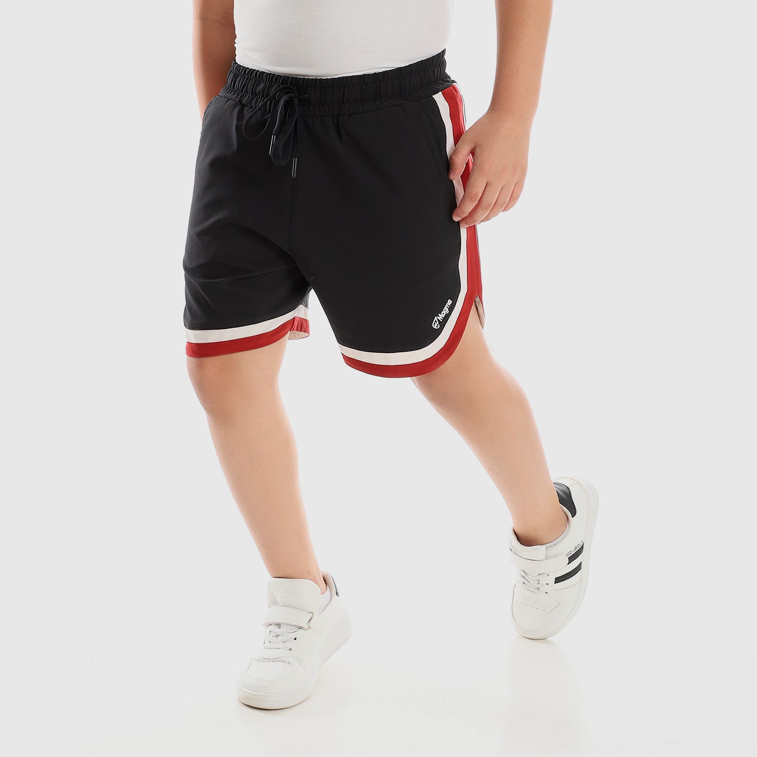 Boys Tri-Tone Comfy Slip On Sportive Shorts - Black, White & Red